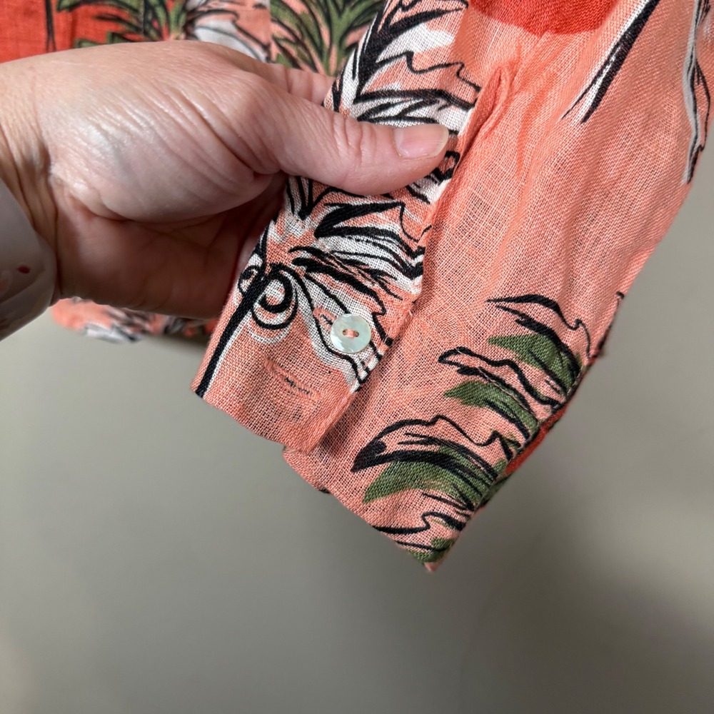 Nicole Miller European Grown Flax 100% Linen Palm Tree Button Down Blouse Large - Picture 7 of 13